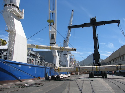 Risers shipped from South Africa to West Africa on SafmarineMPV’s SAFWAF service. The service, which will be upgraded from six weekly to monthly sailings as of April 2015, will give shippers in various market sectors, including agriculture, infrastructure, mining and energy, the opportunity to take advantage of the growing opportunities in the West Africa market.