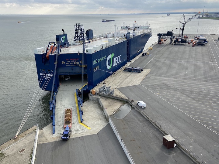 UECC’ Auto Energy at the Cuxport terminal in Cuxhaven. Image source: Cuxport