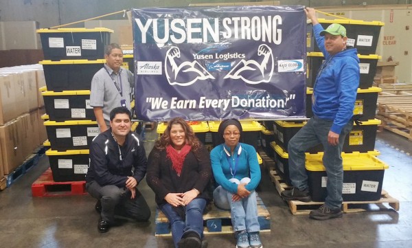 The team from Yusen Logistics’ Seattle Branch that helped to coordinate Boeing’s relief efforts. From left: Josh Quichocho, Boris Poblete, Michele Vidiri, Aretha Tucker and Ricardo Herman.