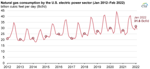 Natural gas consumed by U.S. electric power sector sets January record in 2022