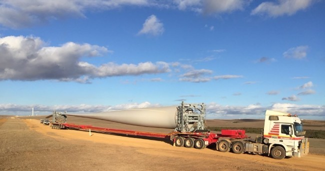 Arrival of blade at Badgingarra Wind Farm