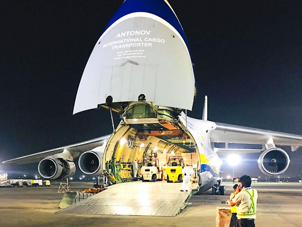Antonov Airlines safely transported 70 tonnes of oxygen concentrators which were unloaded in Delhi, India.