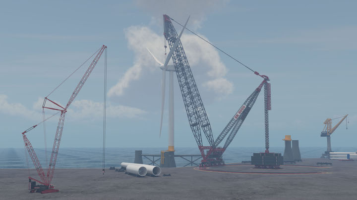 The SK6,000 will pre-assemble offshore wind turbines, which are growing beyond the height of most cranes.