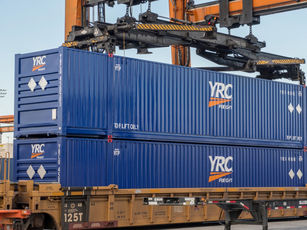 Operationally efficient, YRC Freight branded containerized units can travel intermodal as well as via semi-trailer tractor.