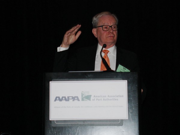 Economist Robert W. West addresses the Planning for Shifting Trade Conference in Tampa. (Photo by Paul Scott Abbott, AJOT)