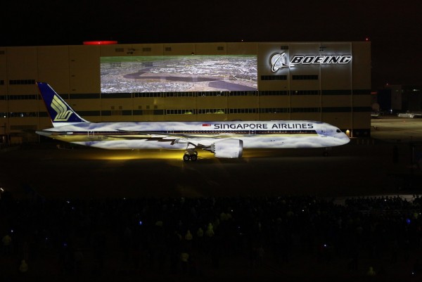 Boeing and Singapore Airlines today celebrated the delivery of the first 787-10 airplane, the newest and largest member of the Dreamliner family and a jet that will set a new global standard for fuel efficiency. The airplane is seen here outside of Boeing South Carolina, during a delivery celebration attended by about 3,000 people. (Joshua Drake photo) (PRNewsfoto/Boeing)