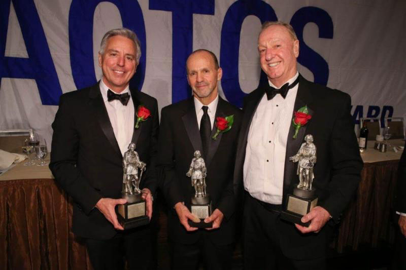 From left: Matt Cpx. Anthony Chiarello and Jim McKenna with their USS AOTOS statues. Mr. Chiarello's at his request, does not have his own name engraved. Rather, engraved are the names of the 33 people who perished in the El Faro sinking.
