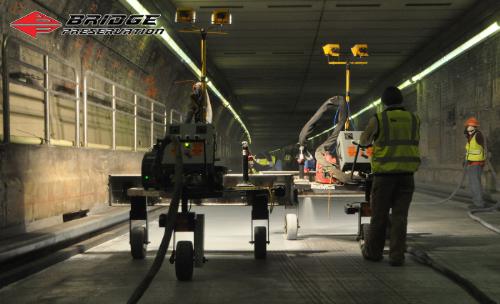 BDM(TM) Waterproofing Membrane Spayed by Robot in Callahan Tunnel. (PRNewsFoto/Bridge Preservation LLC)