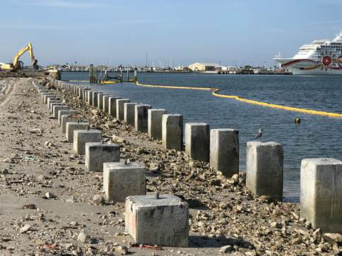 Installation of concrete relieving piles at North Cargo Berth 8 is near completion. (Photo: Canaveral Port Authority)