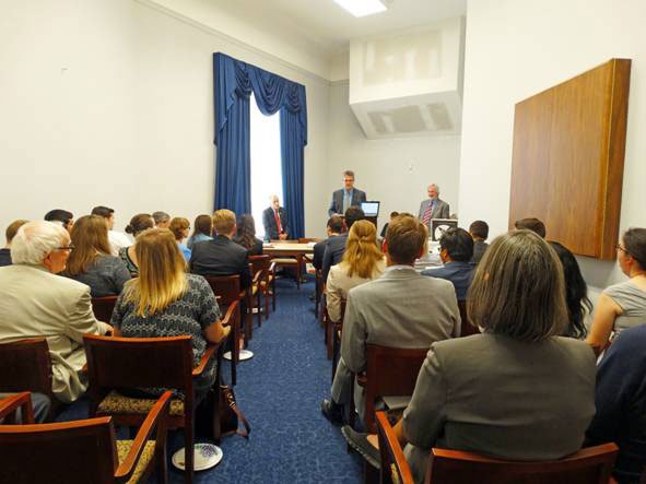 Port Canaveral Environmental Director, Bob Musser, addresses Members of Congress and staff at the Congressional Estuary Caucus briefing in the Rayburn House Office Building, Washington, D.C.