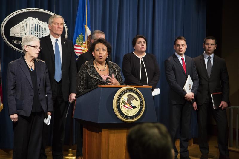 On January 11, 2017, DHS Deputy Secretary Russell Deyo and CBP Deputy Commissioner Kevin McAleenan joined Attorney General Loretta Lynch in announcing a criminal and civil settlement against Volkswagen, totaling $4.3 billion. Photo Credit: Donna Burton