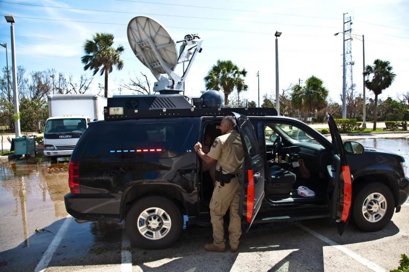 A CBP mobile command vehicle at Key Marathon, Florida, sets up communications with the lead field coordinator in Region IV.