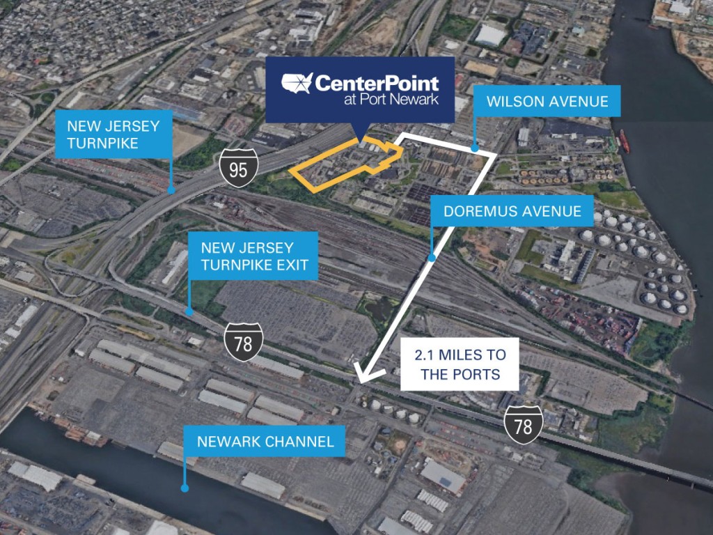The strategically located CenterPoint at Port Newark property provides ready access to the Port of New York & New Jersey’s Newark and Elizabeth container terminals by way of non-toll roadways. 