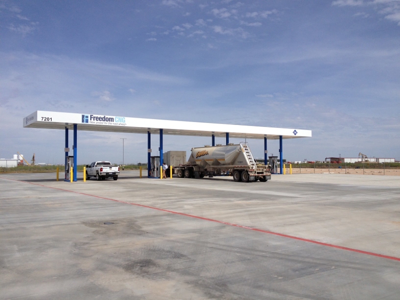 Midland, Texas' newest compressed natural gas fueling station, operated by Freedom CNG, is capable of sending CNG-powered truckers west to El Paso or east to Dallas. (PRNewsFoto/Freedom CNG)