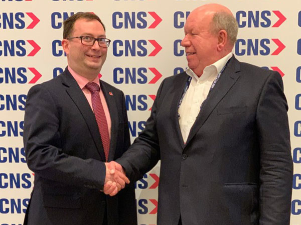 CHAMP's Head of Sales - Distribution Services, Laurent Jossa (Left) with DB Schenker's Director AVSEC + Governance, Lothar Moehle (Right) at CNS Partnership