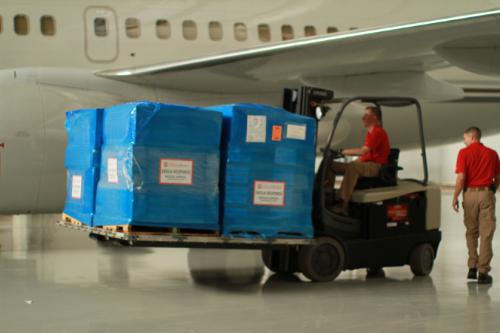 Ebola Outbreak: Emergency Medical Supplies from Direct Relief (directrelief.org) Loaded onto 737 Charter Flight for Liberia. (PRNewsFoto/Direct Relief)