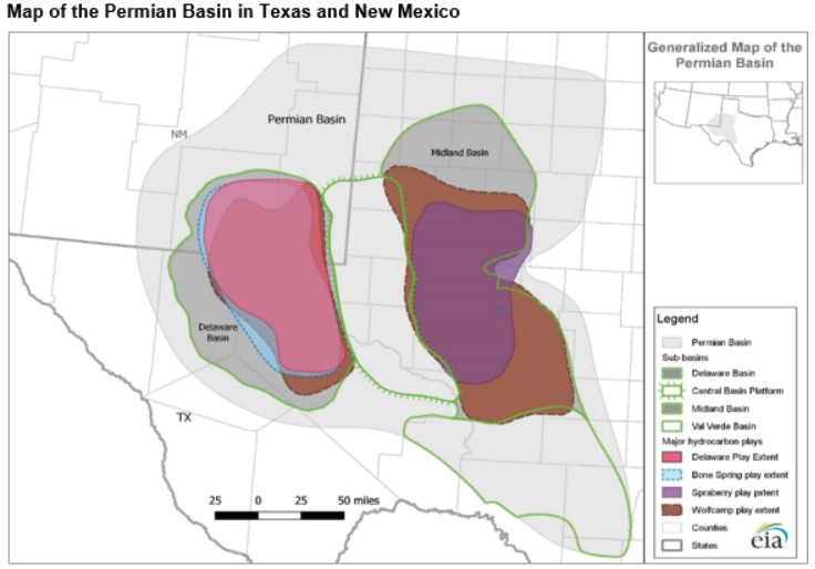 Source: Created by the U.S. Energy Information Administration, U.S. Low Permeability Oil and Natural Gas Play Maps, Permian Basin, based on data from Enverus