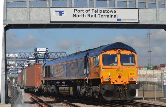 The 31st daily rail service from the Port of Felixstowe departs for Birch Coppice