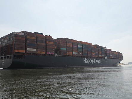 A Hapag-Lloyd vessels transits the Suez Canal