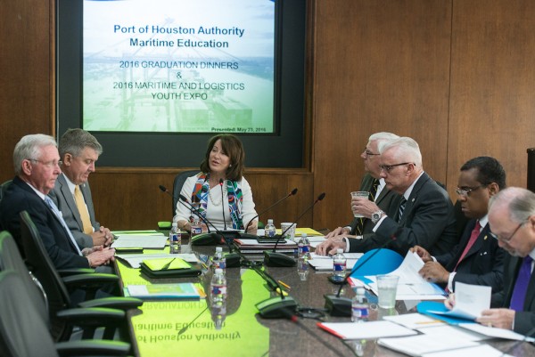 Port Commission Chairman Janiece Longoria conducts today's regular Port Commission meeting. (Photo: Business Wire)