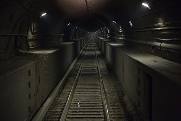 Lights illuminate a tube of the North River Tunnels under the Hudson River between New Jersey and New York.Photographer: Victor J. Blue/Bloomberg