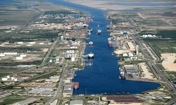 Aerial view of the Port of Brownsville, TX