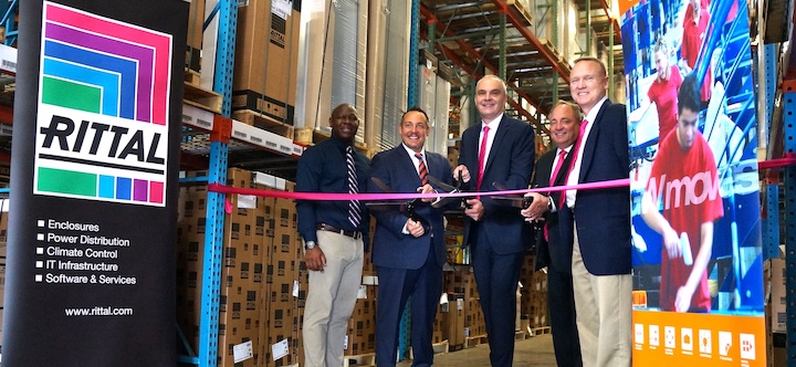 Rittal’s ribbon cutting at the Gebrüder Weiss third party logistics warehouse in Des Plaines, IL, showcases Rittal’s U.S. footprint expansion in the Midwest. (Source: Rittal North America)