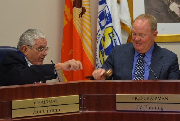 New JAXPORT Board Chairman Ed Fleming receives gavel from former Chairman Jim Citrano