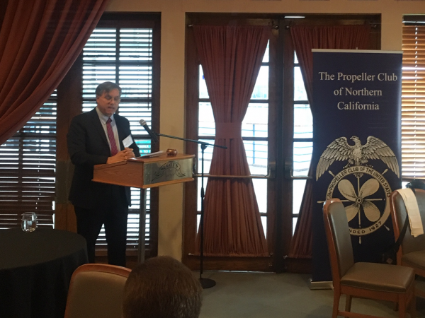 John McLaurin, PMSA president, addressing Propeller Club of Northern California luncheon audience