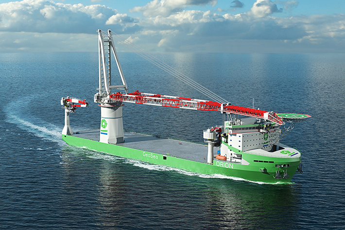 Product development completed: The HLC 295000 offshore crane will install wind farms and decommission offshore installations. With a load capacity of up to 5,000 tonnes, an outreach of 35 metres and maximum lifting height of more than 170 metres it will be the largest crane ever built by Liebherr.