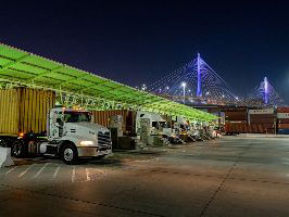 Trucks at Pier T - TTI gate at night