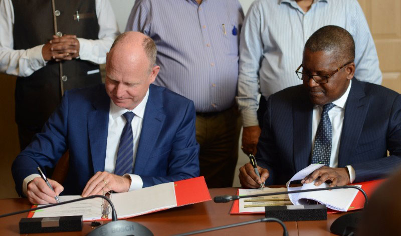 Mr. Paul van Gelder, CEO of Mammoet Holding B.V. (left) and Mr. Aliko Dangote, President of Dangote Group of Companies (right) at the signing ceremony in Lagos on January 16th.