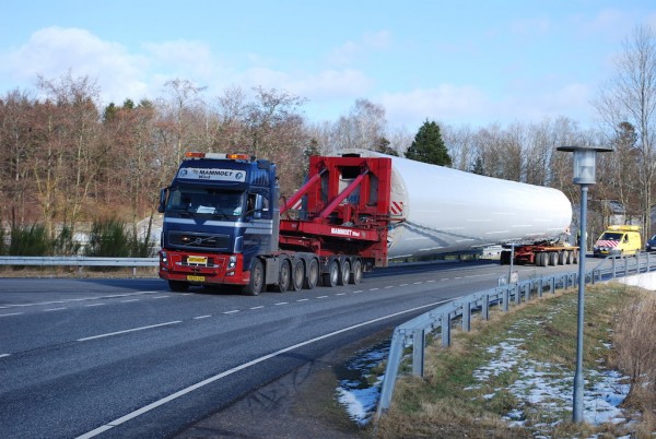 Road transport of tower section for the 165 meter high wind turbine