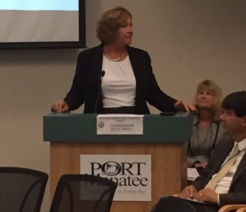 Betsy Benac, chairwoman of the Manatee County Port Authority, addresses the Sarasota/Manatee Metropolitan Planning Organization Freight and Economic Development Summit.