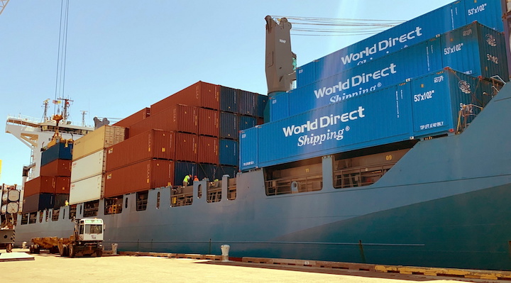 World Direct Shipping’s M/V Queen B III, carrying newly acquired 53-foot-long containers, is the latest and largest addition to the Port Manatee-based line’s vessel fleet, which offers the fastest short-sea link between Mexico and key U.S. markets.