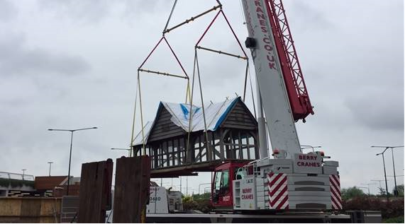 A Tadano ATF 70-G4 was rigged with a one-over-two Modulift spreader beam configuration to lift the 12.5t bus shelter