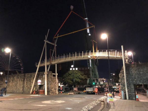 The bridge was successfully removed during a 10pm to 6am road closure.
