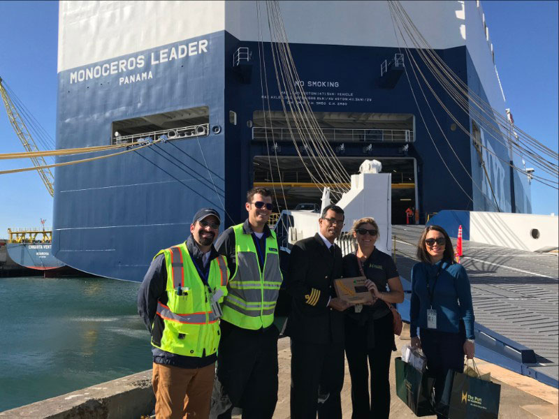 Dave Peterson, Port Manager, Subaru; Jack B. Duesler, Terminal Manager, Roro Operations Division, NYK Group; Captain Pavan Peter D'Lima, Monoceros Leader; Kristin Decas, CEO & Port Director, Port of Hueneme; Dona Toteva Lacayo, Chief Commercial & Public Affairs Officer, Port of Hueneme