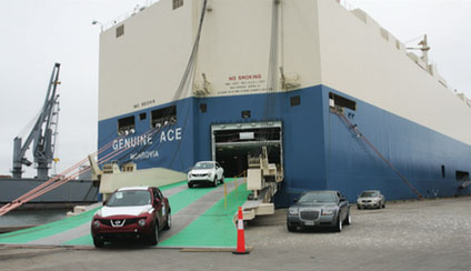 Nissans roll off the Genuine Ace at the Port of Virginia