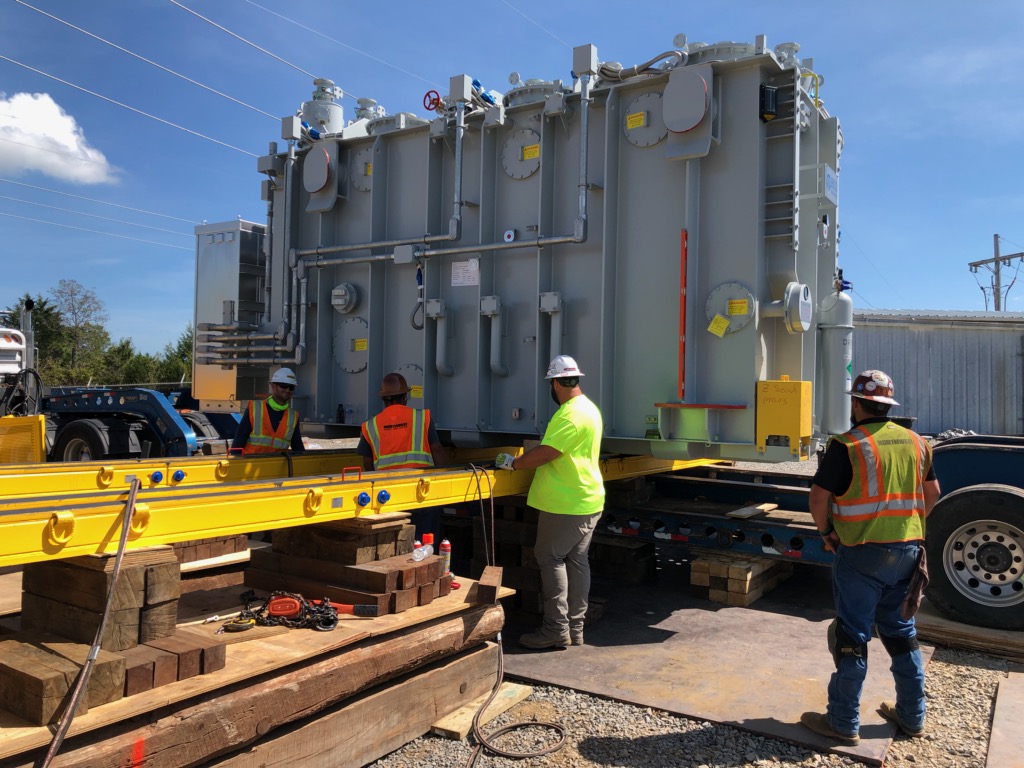 The 18,607-lb. transformer was installed in a live power station environment. 