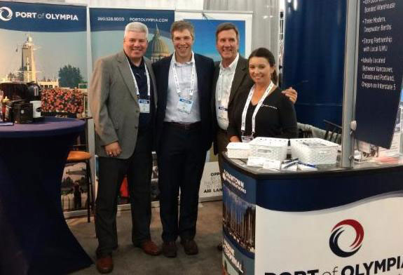  Len Faucher, ILWU 47 President Rob Rose, Commissioner Joe Downing, and Kim Kawada staff the Port booth at the Breakbulk Americas conference in Houston.