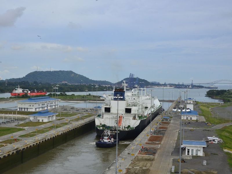 A vessel passing through the Panama Canal