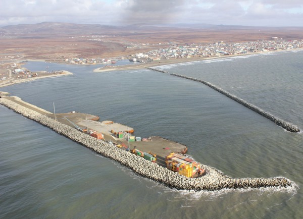 Aerial view of the Port of Nome, Alaska.