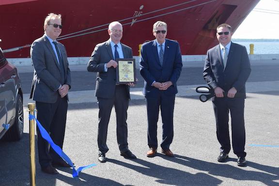 L-R: Greg Mancini, North Kingstown Town Council President; Jeffrey Campbell, President of Siem Car Carriers; Governor Daniel McKee; Steven King, Managing Director of the Quonset Development Corporation