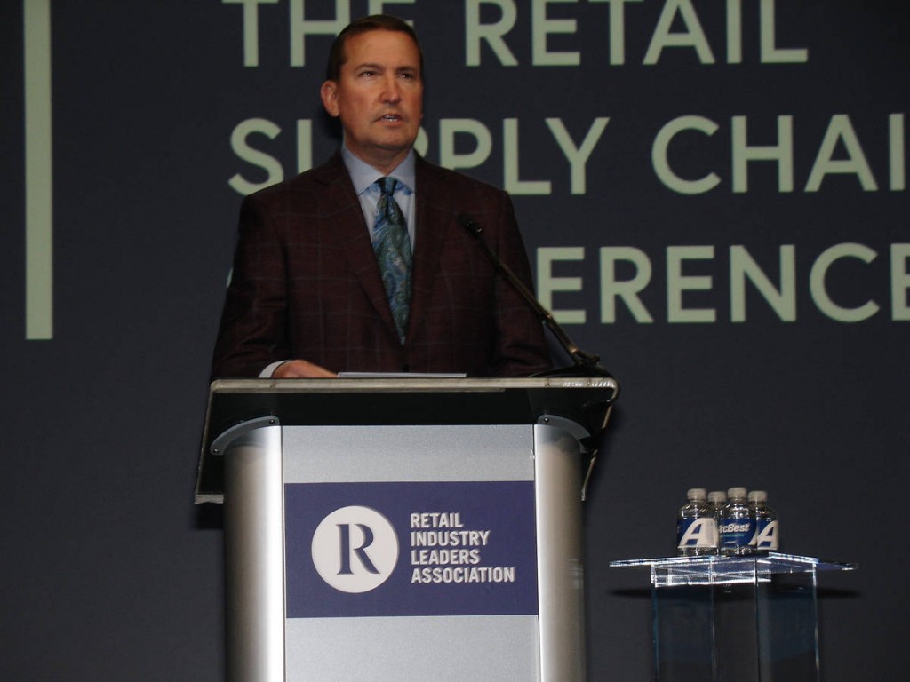 Jim Gehr, president for retail at DHL Supply Chain North America, urges attendees of LINK2020: The Retail Supply Chain Conference to challenge current practices. (Photo by Paul Scott Abbott, AJOT)