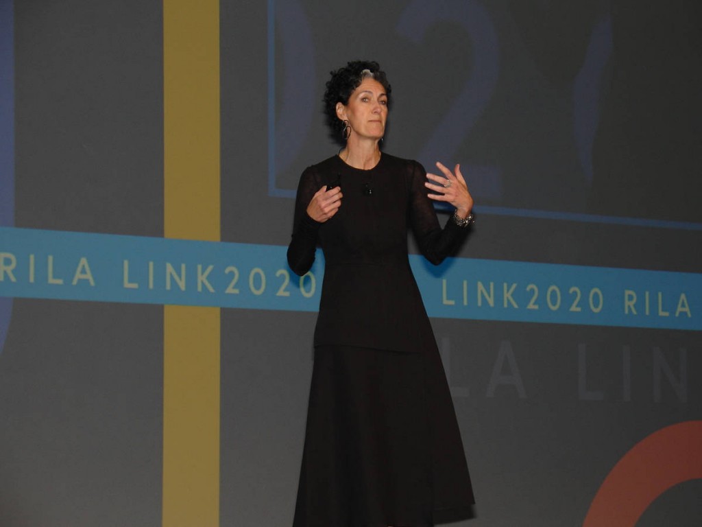 Strategic futurist Nancy Giordano provides the opening keynote at the Retail Industry Leaders Association’s supply chain conference in Grapevine, Texas. (Photo by Paul Scott Abbott, AJOT) 