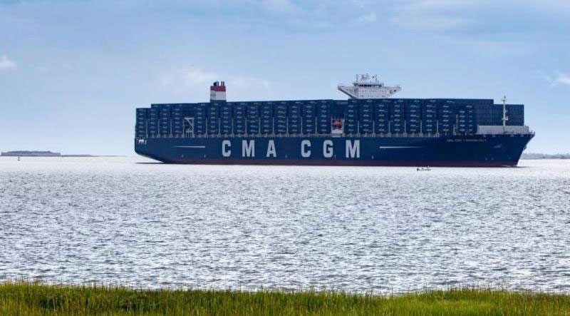 The biggest ship ever to call South Carolina Ports Authority, the CMA CGM Theodore Roosevelt, arrives in the Charleston Harbor. 