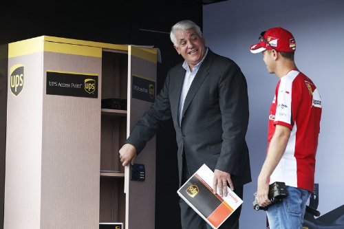 Sebastian Vettel makes a special collection from a UPS Access Point location (PRNewsFoto/UPS)
