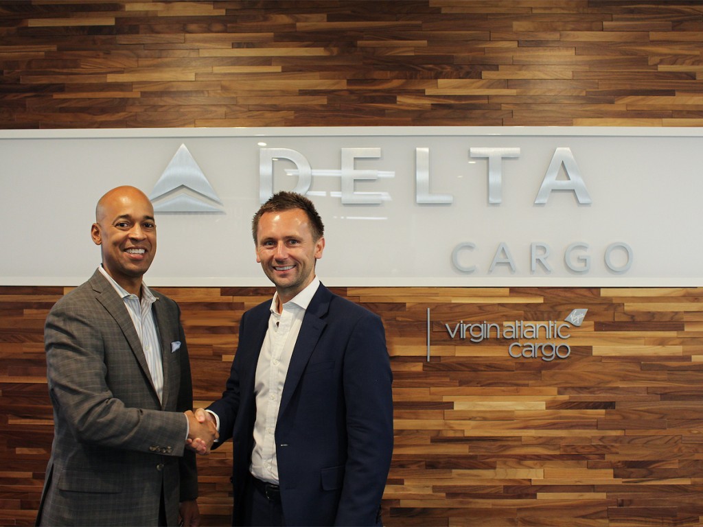 Celebrating more trans-Atlantic choice for cargo customers for summer 2020 are Shawn Cole of Delta Cargo and Dominic Kennedy of Virgin Atlantic Cargo copy