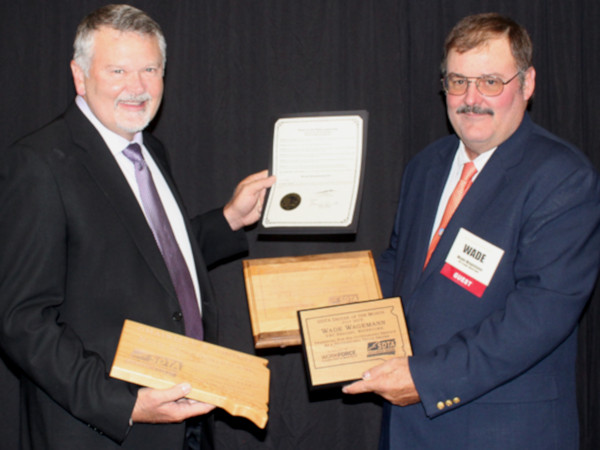 YRC Freight Customer Service Director, Rick Hoogendoorn, recipient of the South Dakota Trucking Association Chairman’s Award for 2019 (left) and YRC Freight Professional driver, Wade Wagemann, South Dakota Trucking Association’s Driver of the Year 2019 (right) celebrate “Wade Wagemann Day” in the state of South Dakota.